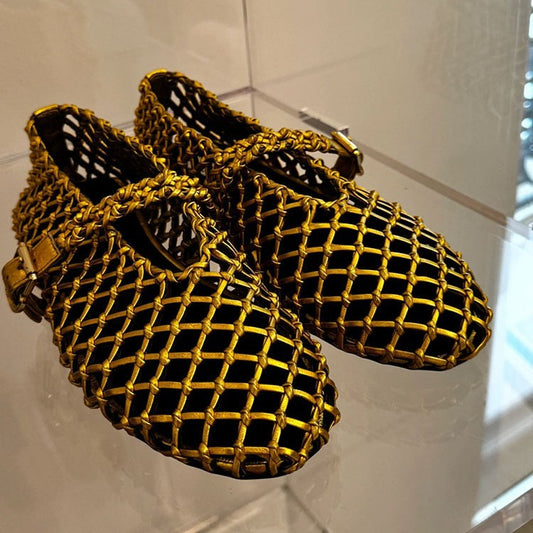 Women's Niche Handmade Woven Hollowed Breathable Strap Genuine Mary Jane Pumps Women's Fashion Shoes