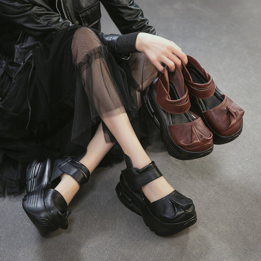 Women's Cap Fashion Top Layer Cowhide Artistic Platform Sandals