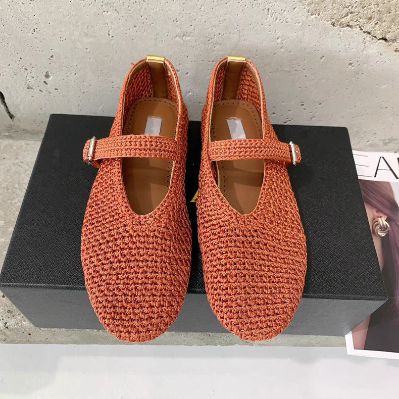 Women's Style Niche Woven Breathable Mary Jane Flat Linen Men's Shoes