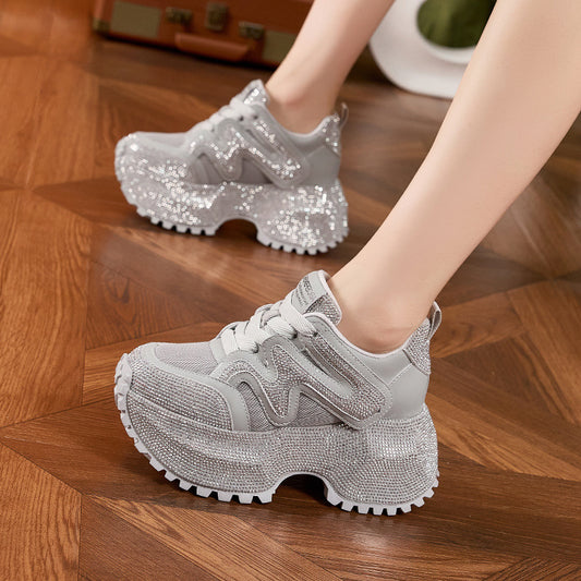 Women's Platform Dad Full Diamond Small Height Increasing Women's Sports Shoes