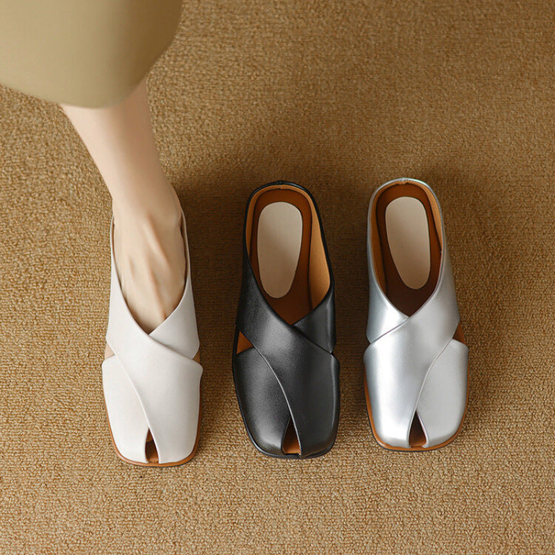 Women's Summer Large Small Size Solid Color One Pedal Flat Slippers