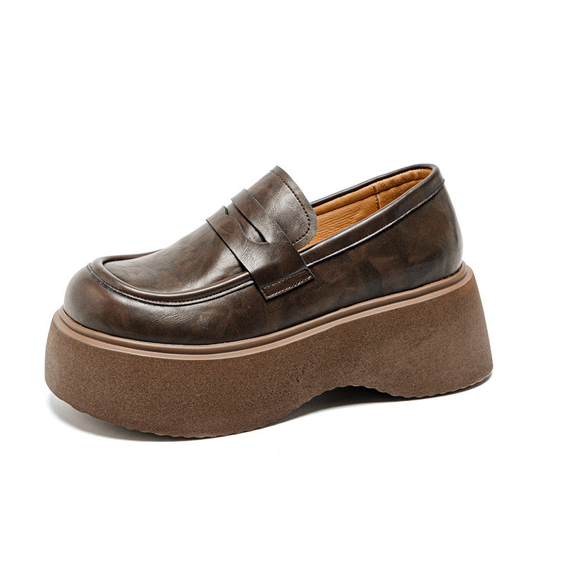 Women's Invisible Elevated Retro Black British Style Small Thick Bottom Loafers