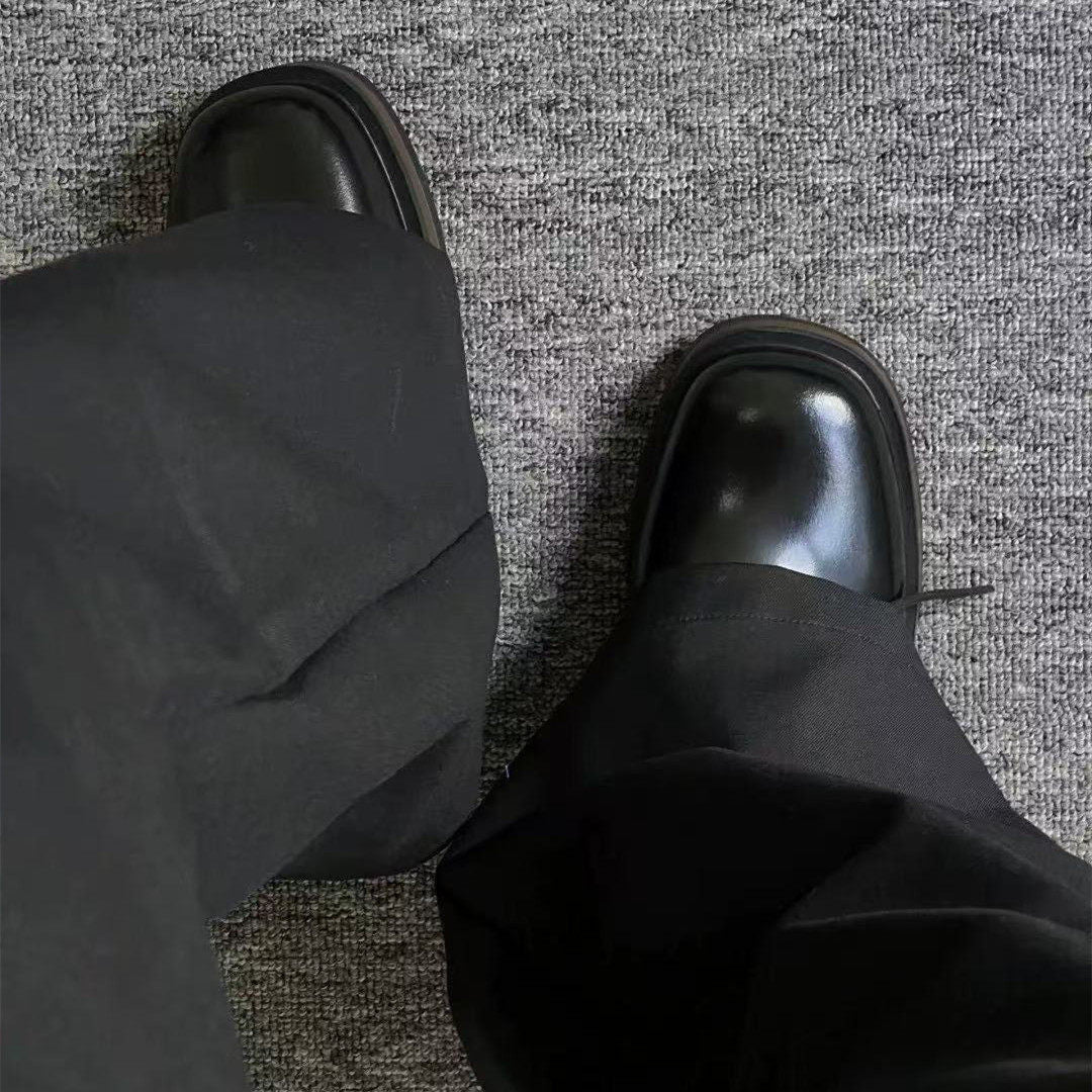 Men's Derby Spring British Platform Height Increasing Patent Polished Black Business Leather Shoes