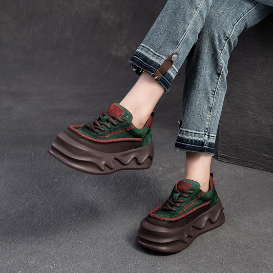 Women's Autumn Handmade Round Toe Platform Pumps Retro Casual Shoes