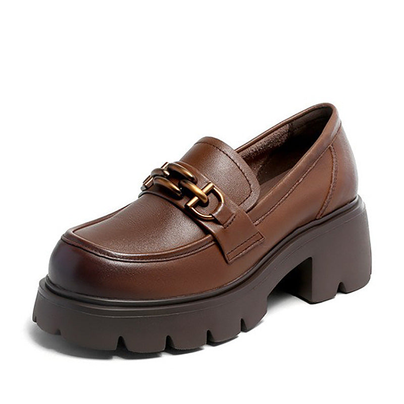 Special British Style Metal Buckle Thick-soled Leather Shoes
