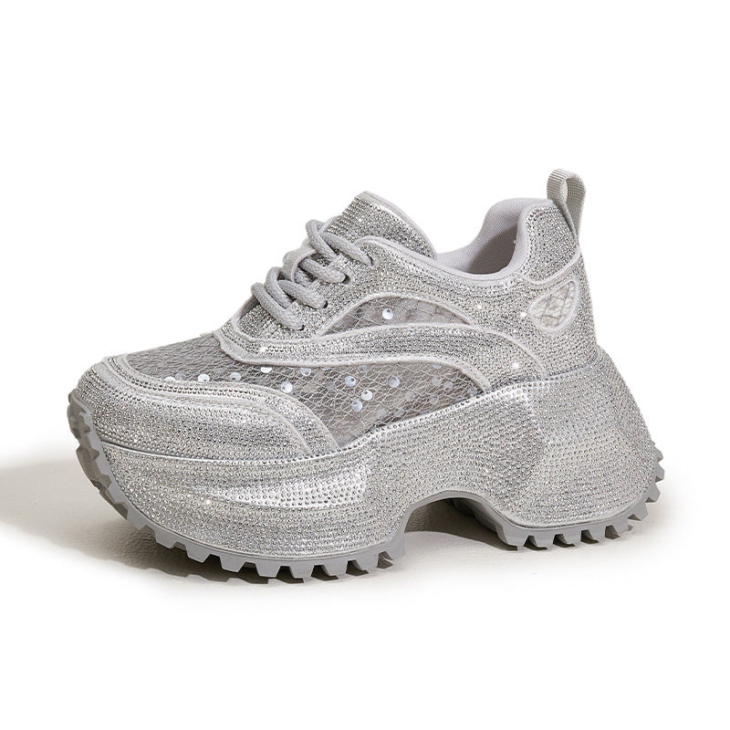 Women's Diamond Small Height Increasing Insole Hollow Sneakers