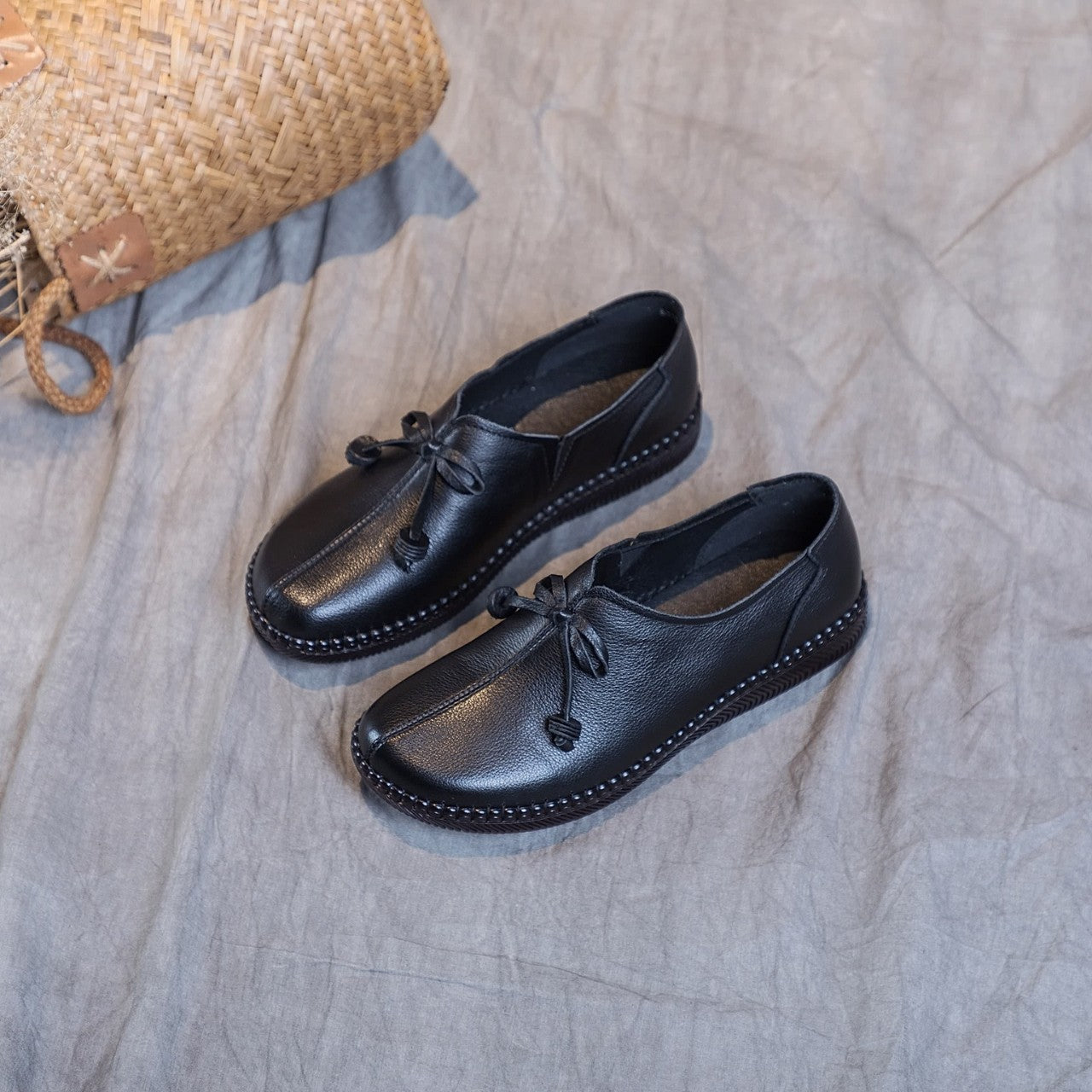 Women's Quality Single Bow Pumps Temperament Wild Vintage Women's Casual Shoes