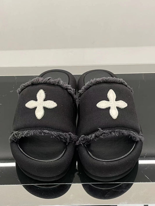 High Version Fur Thick Bottom Black Gray Balloon Thick-soles Slippers