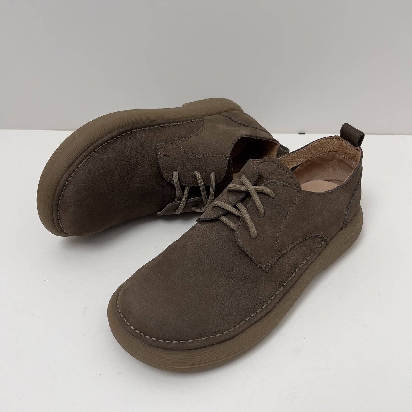 Men's Toe Lace Up Retro Style Top Layer Cowhide Breathable Loafers/doug Shoes