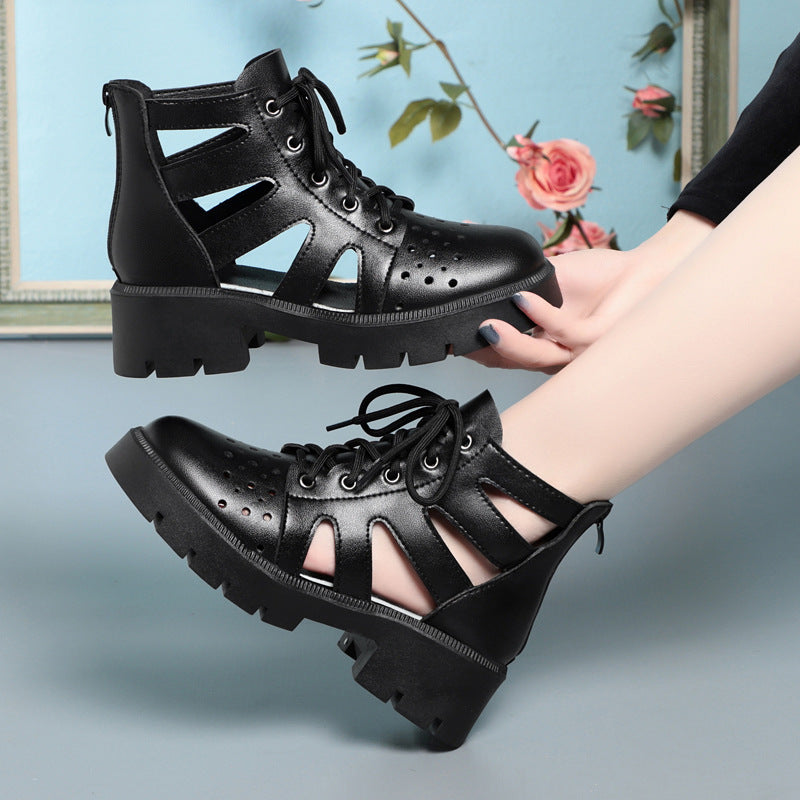 Women's Hollow Out Martin Thin Breathable Hole Thick Bottom Boots