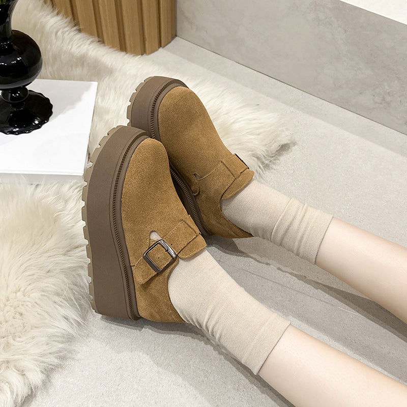 Women's All-inclusive Retro Pumps Platform Height Increasing Genuine Women's Sports Shoes