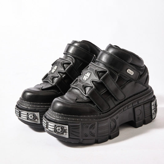 Women's Heavy Metal Platform Punk Dark Motorcycle Leather Shoes