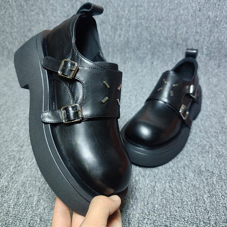 Women's Platform Round Head Slip-on Small British Style Loafers