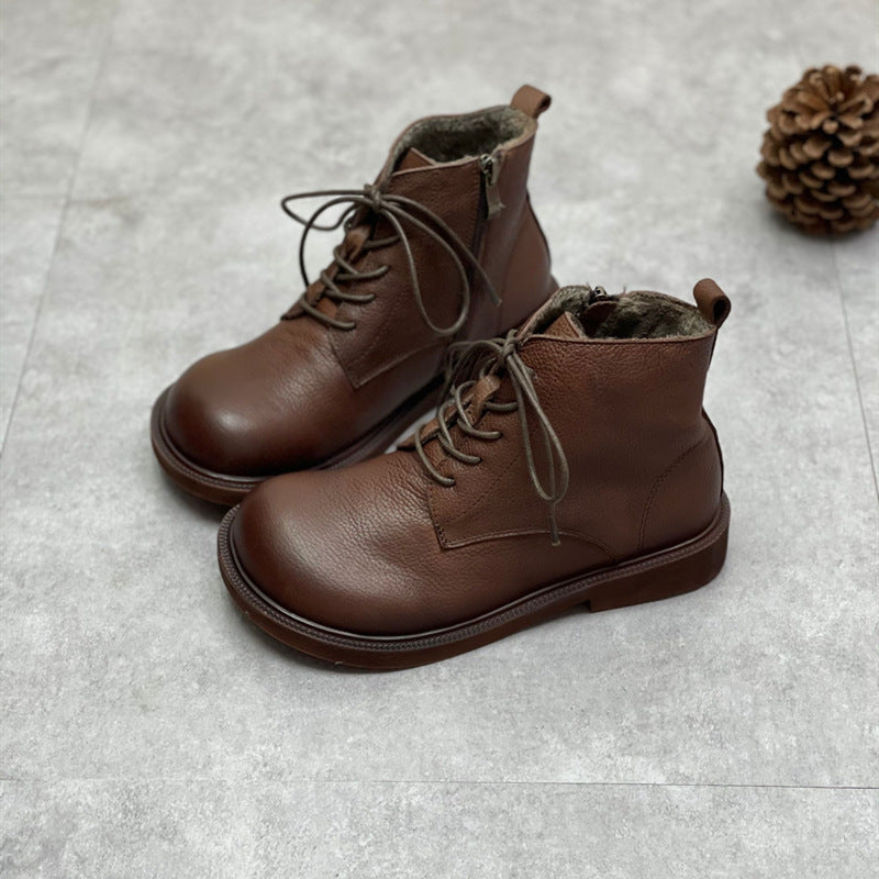 Head Artistic Short Soft Bottom Side Zipper Plush Lining Warm Boots