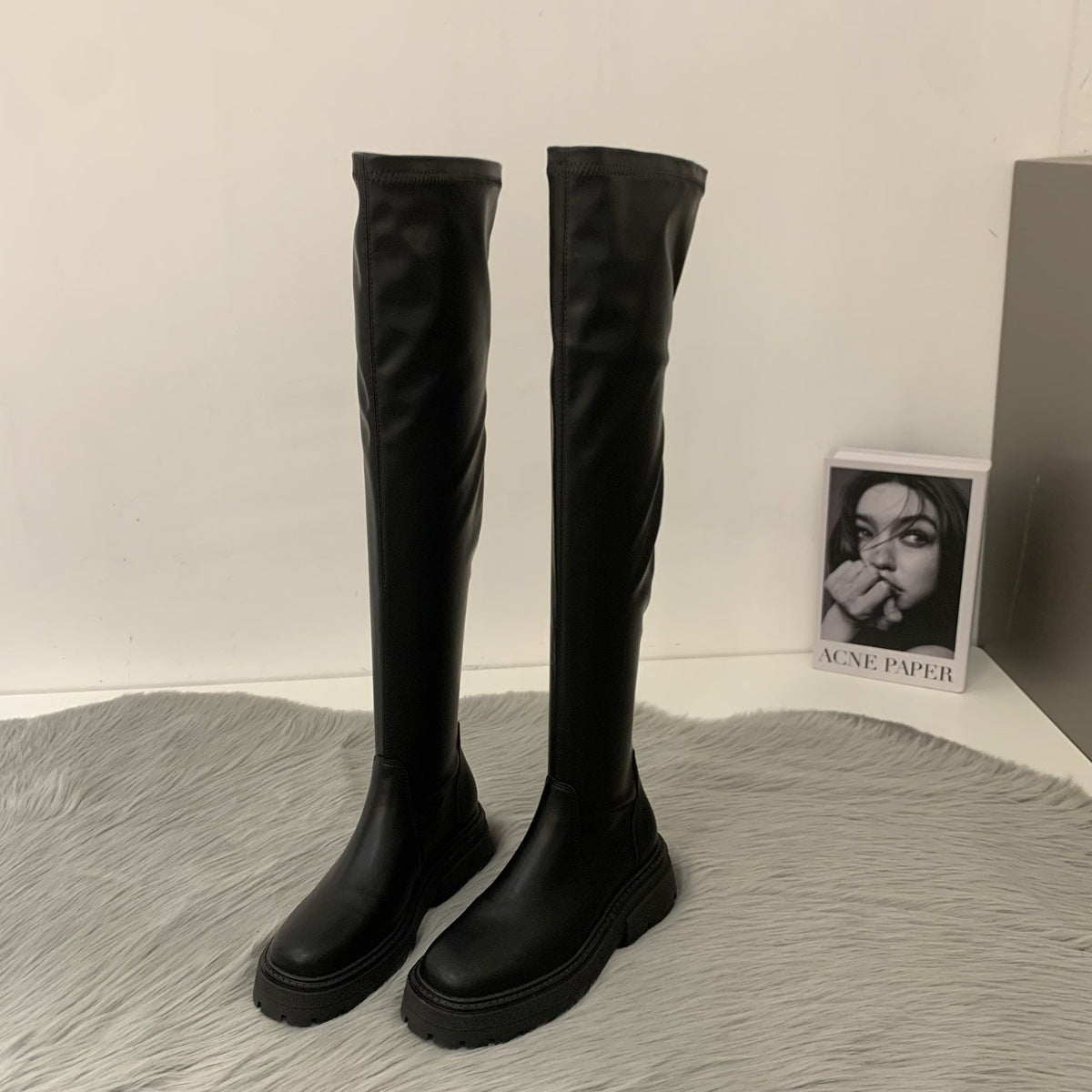 Women's Trendy Thin Knight Black Martin Boots