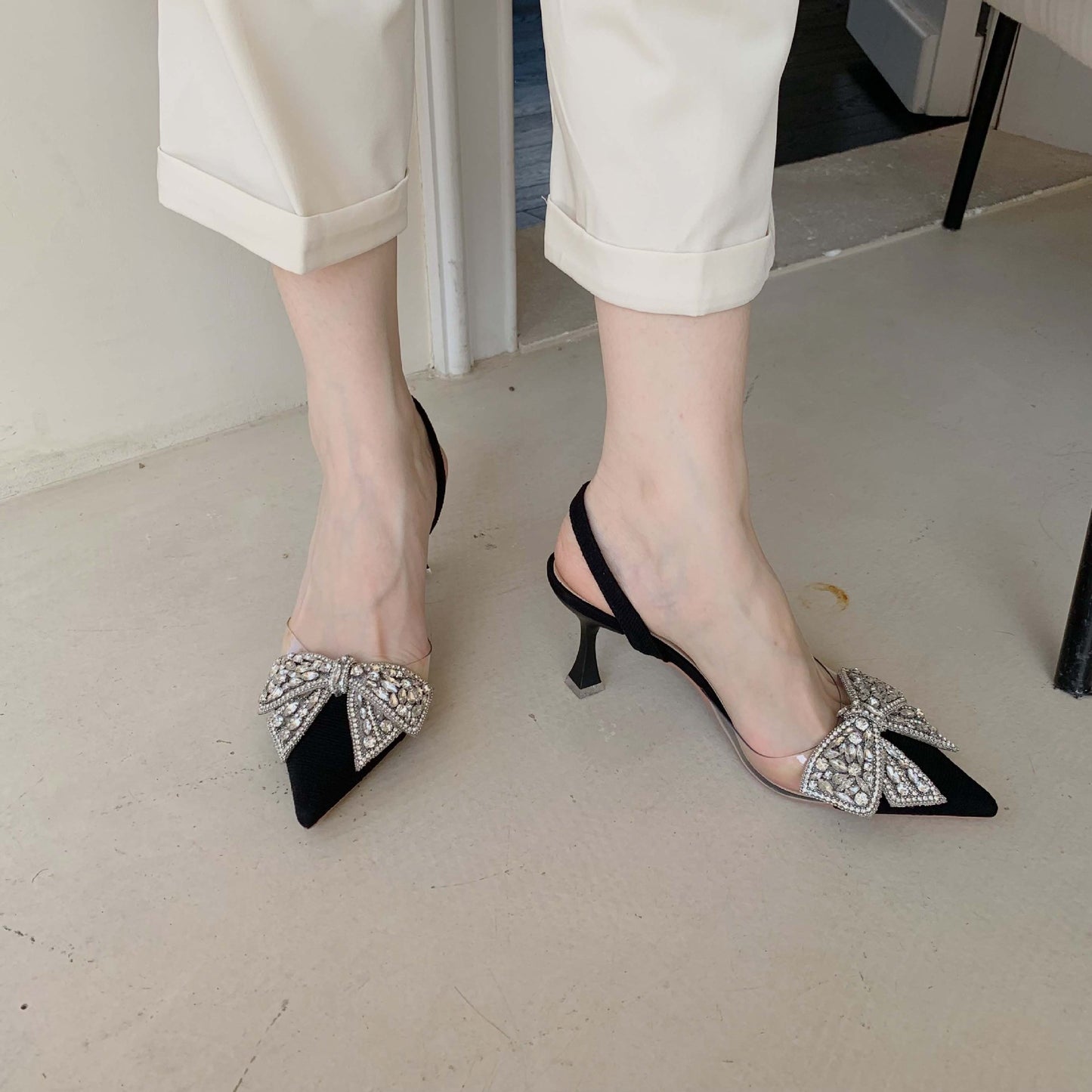 Women's Fairy Style High Transparent Rhinestone Pointed Toe Butterfly Stiletto Women's Fashion Shoes