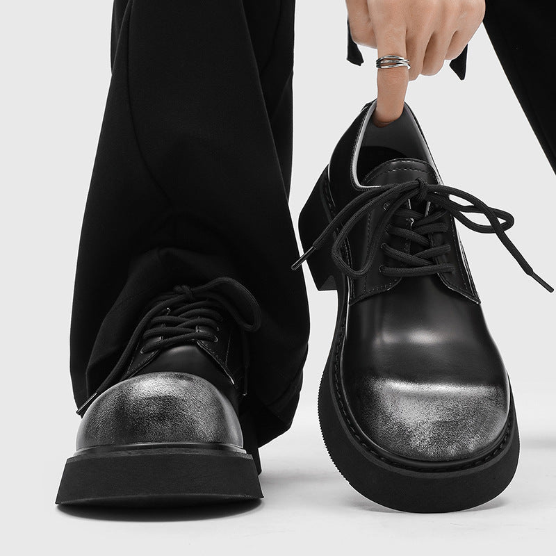Big Head Derby High Sense Warped Platform Height Men's Casual Leather Shoes