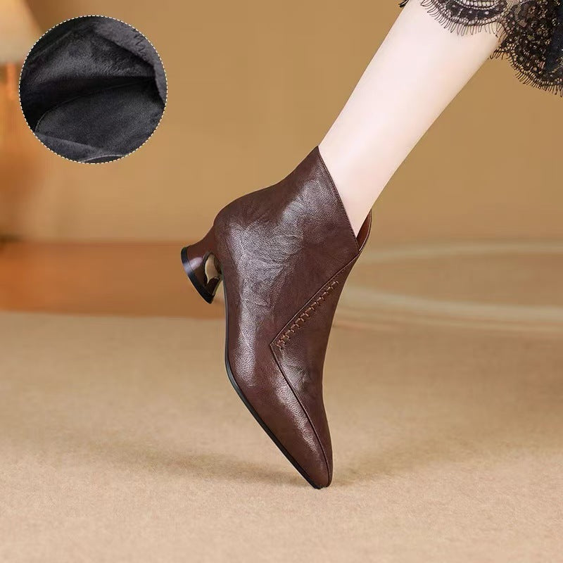 Women's Pointed Chelsea Chunky Martin With Veet Women's Leather Boots