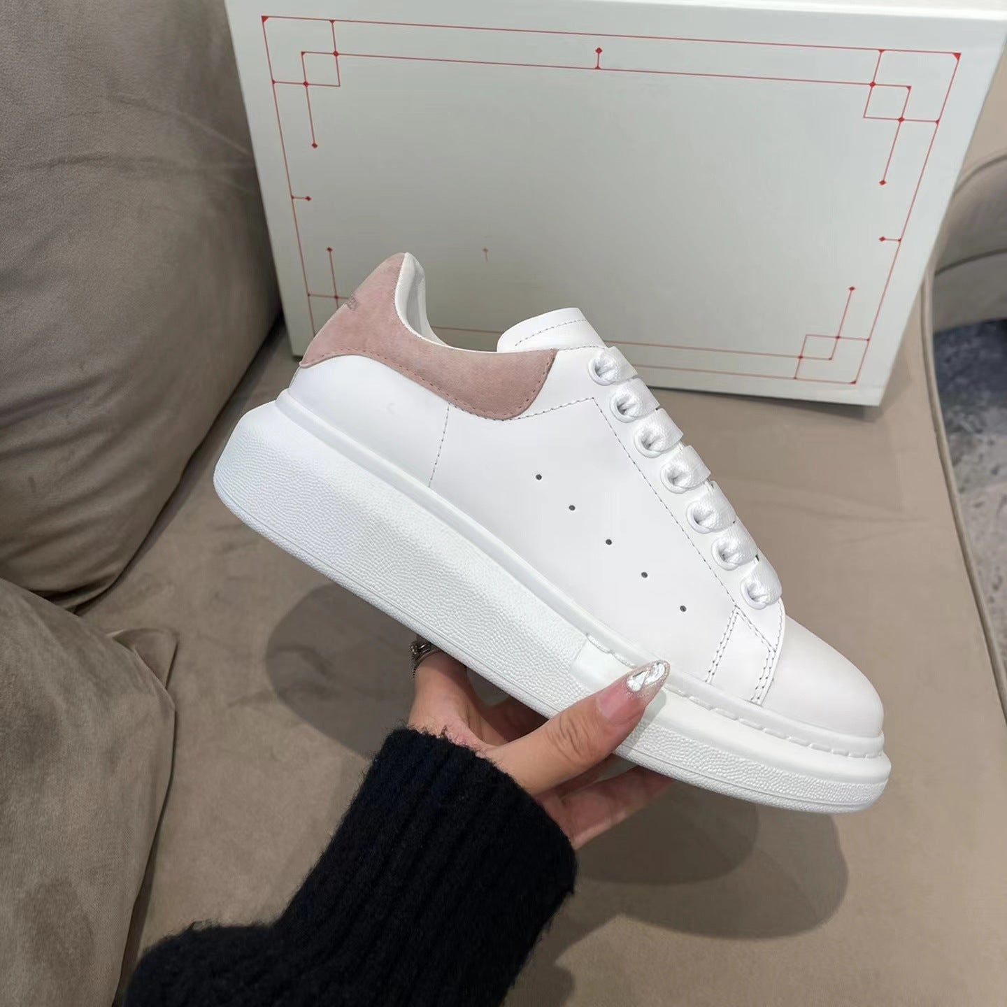 Women's Mcqueen White Platform Height Increasing Breathable Casual Shoes