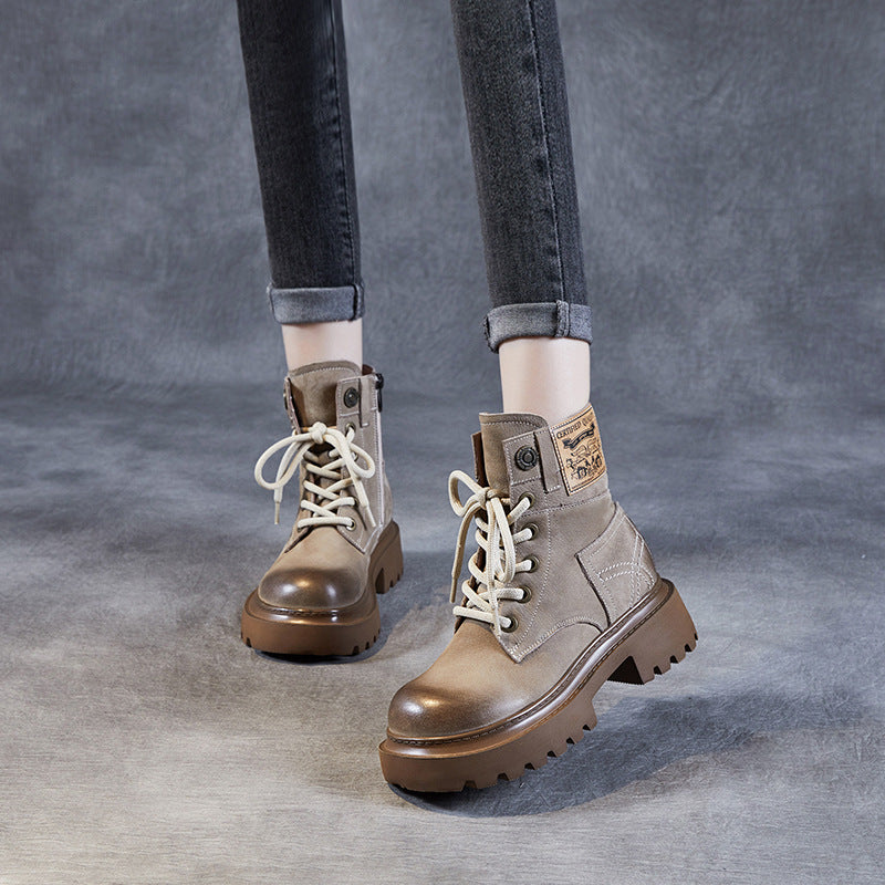 Women's Top Layer Cowhide Martin Retro Fashionable Boots