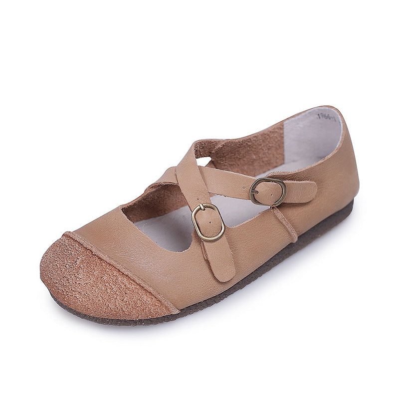 Women's Round Toe Soft Bottom Surface Cross Buckle Casual Shoes