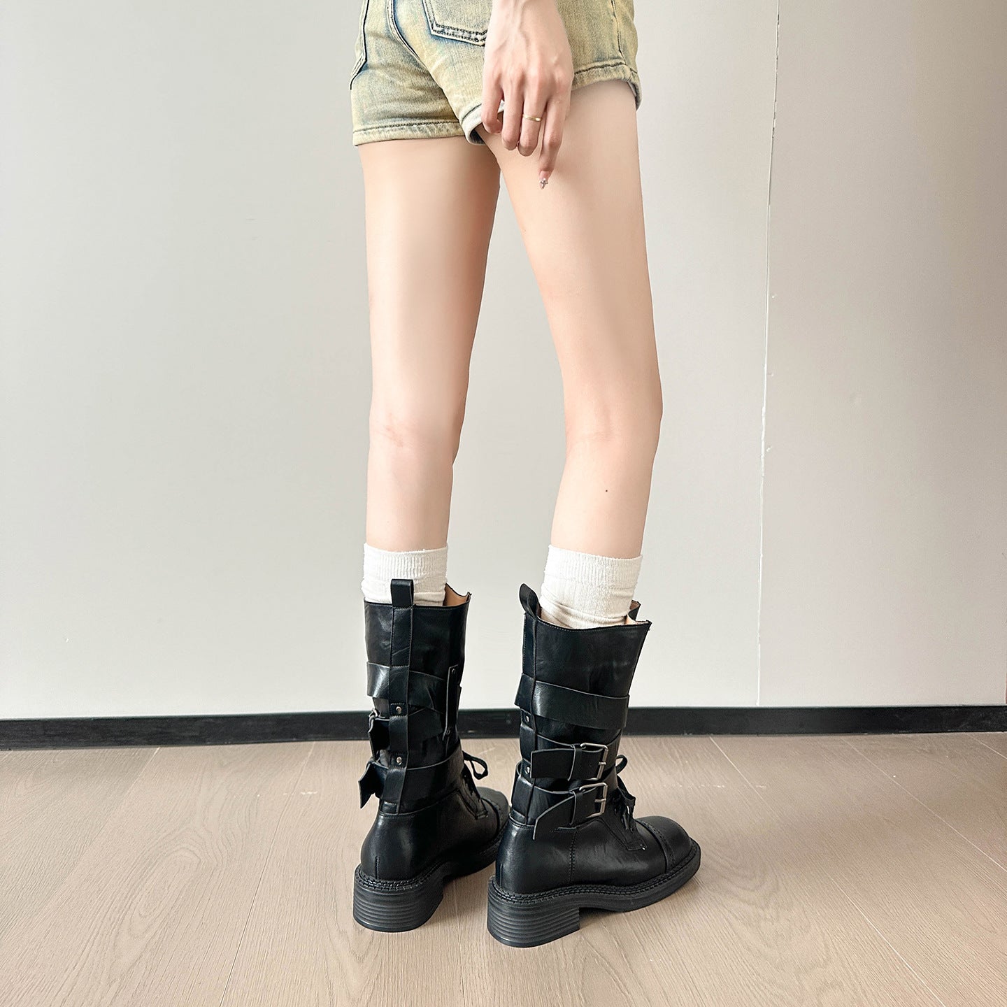 Women's Retro British Style Martin For Summer Chunky Belt Buckle Booties Women's Leather Boots