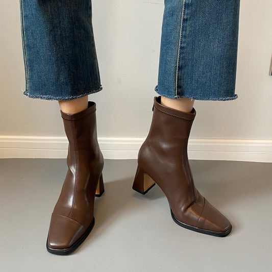 Women's Retro Skinny Martin Fleece-lined Square Toe High Boots