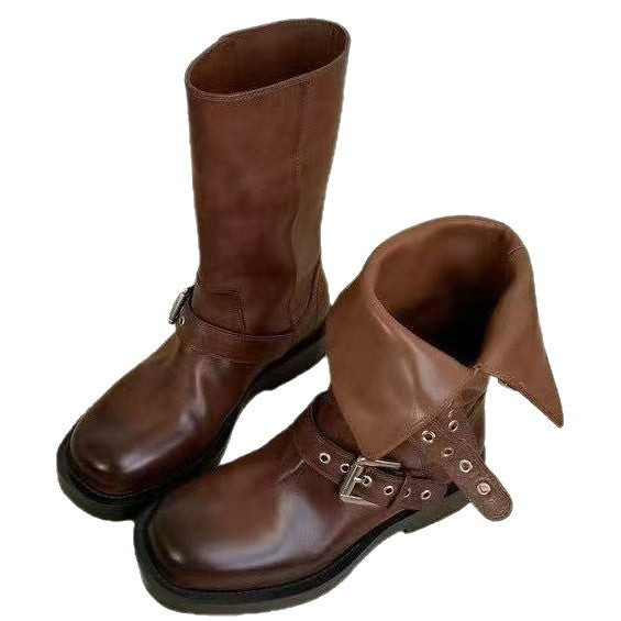 Women's Slimming Buckle Ankle For Raise The Bottom Skinny Women's Leather Boots