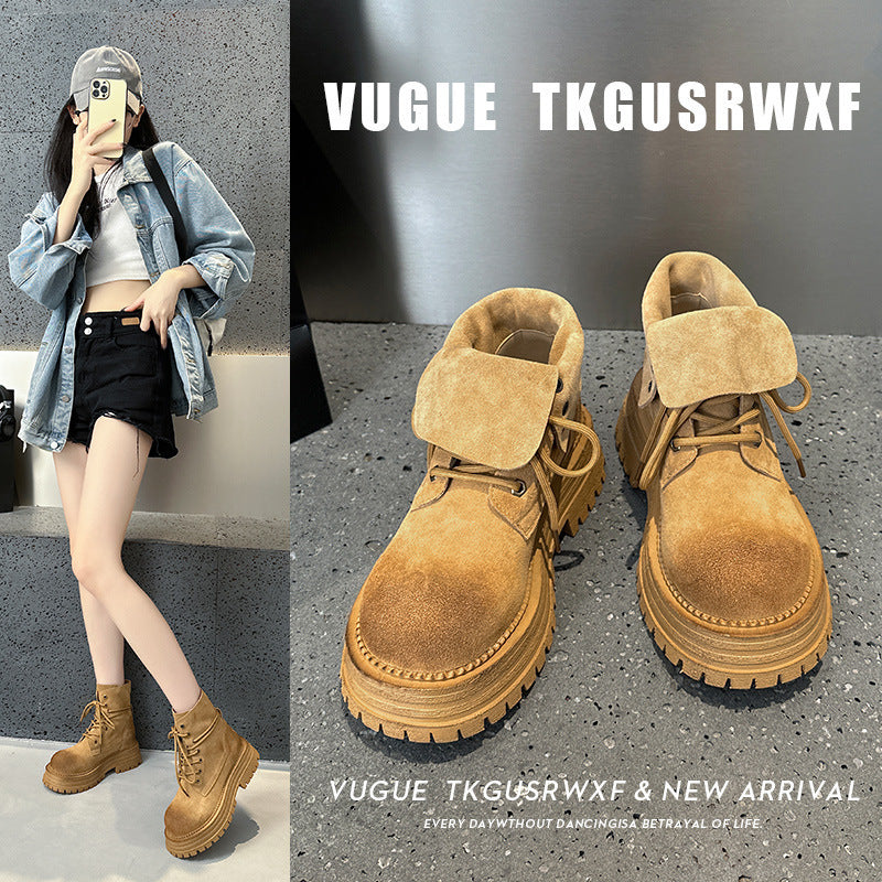 Women's Genuine Retro Martin Yellow Single Thick Bottom Two-way Short Women's Leather Boots