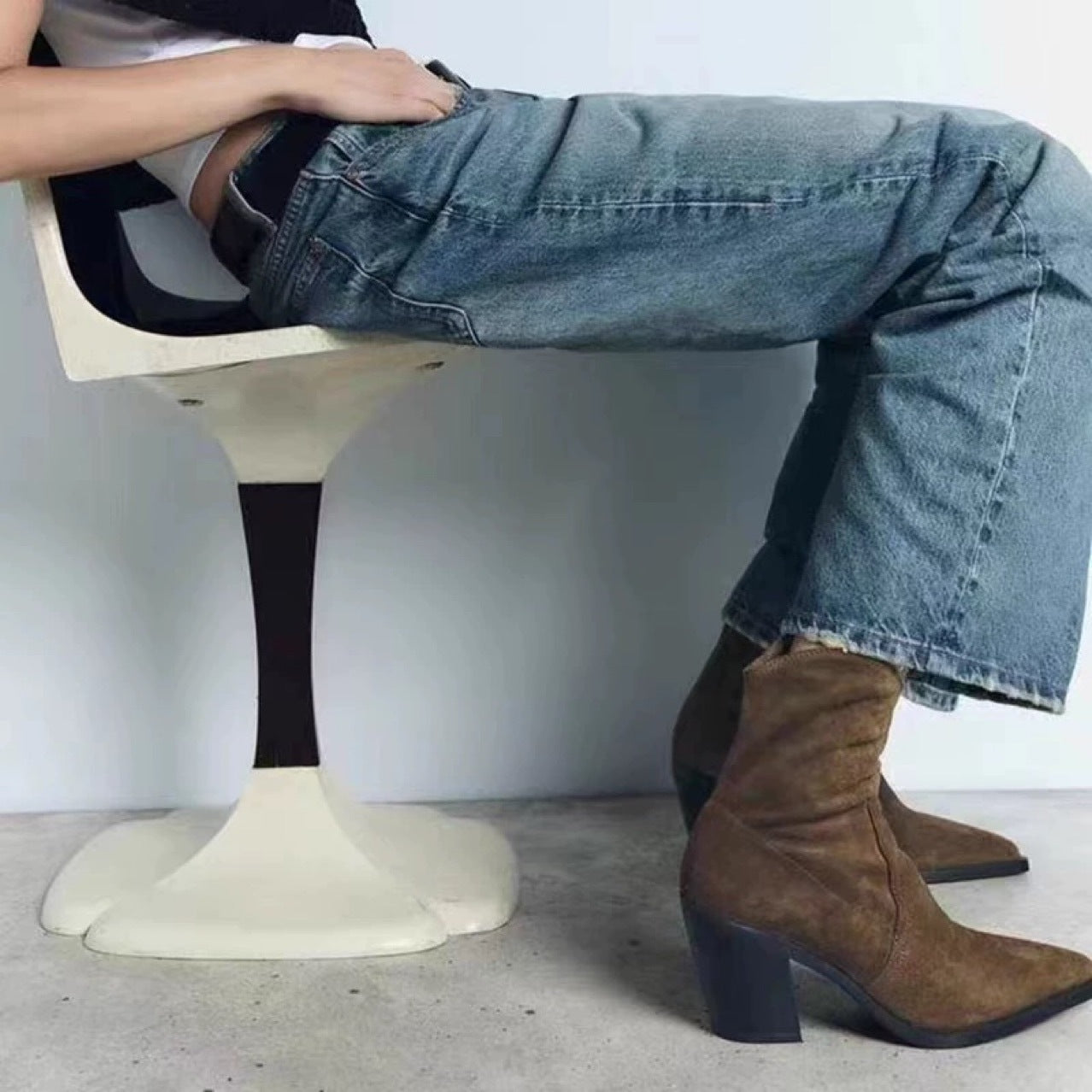 Women's Spanish Ankle Slim Fashion Brown Chunky Side Zip Retro Style Boots