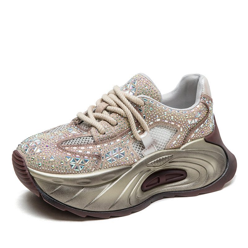 Women's Breathable Mesh Rhinestone Sports Dad Fashion Women's Casual Shoes