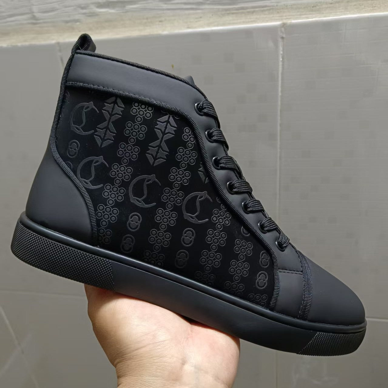 Men's Red Bottom Printed Fashion Rivet Black Casual Shoes