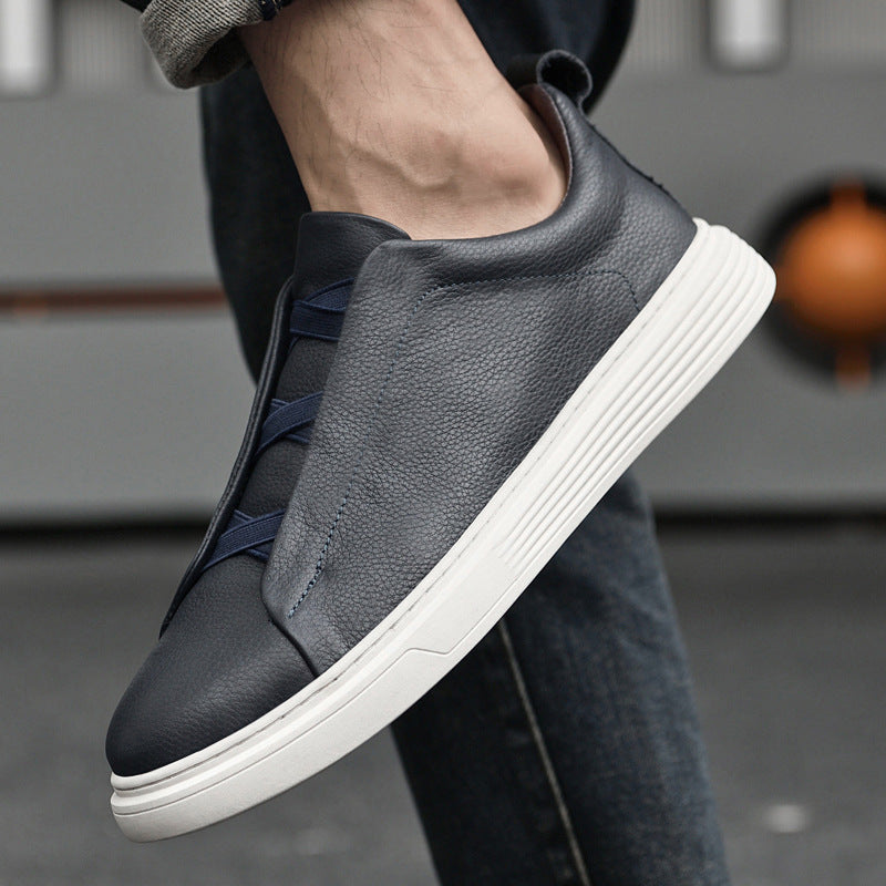 Men's Layer Cowhide Flat Slip-on Plus Size Genuine Platform Men's Board Shoes