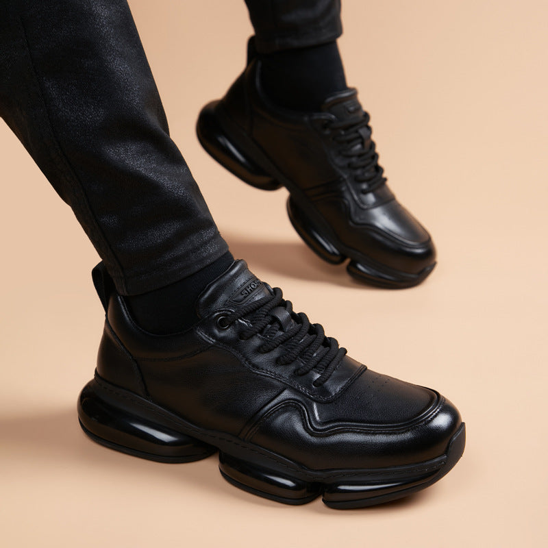 Men's Top Layer Cowhide Fashionable Sports Platform Height Casual Shoes