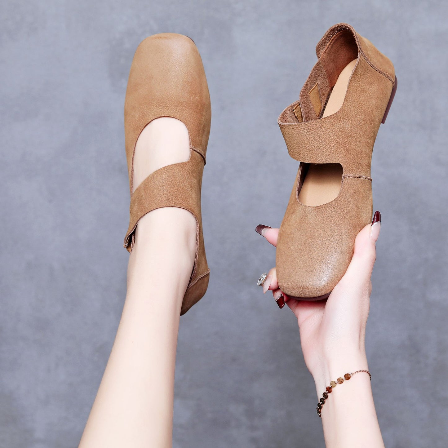 Women's Retro Mori Style Genuine Square Toe Soft Bottom Women's Shoes