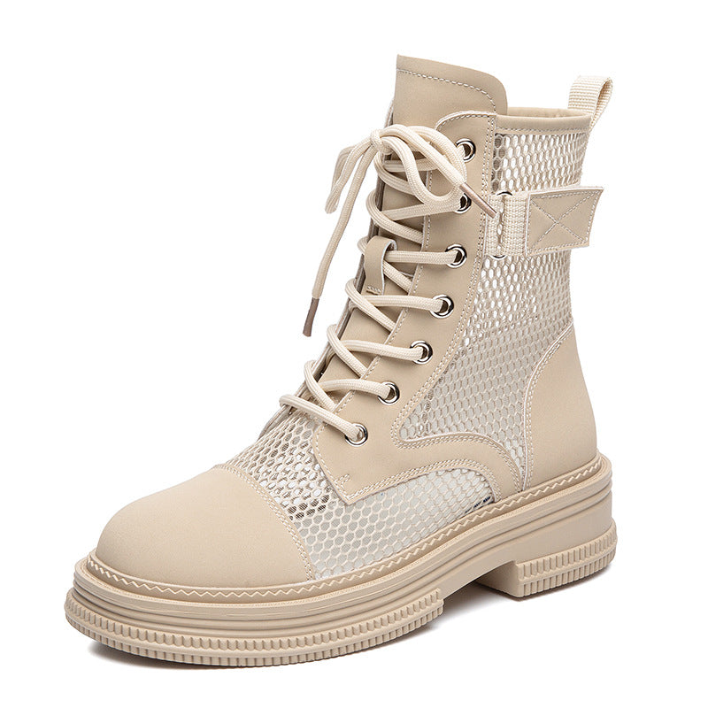 Women's Summer Martin Breathable Thin Thick Bottom Hollow Booties Mesh Women's Leather Boots