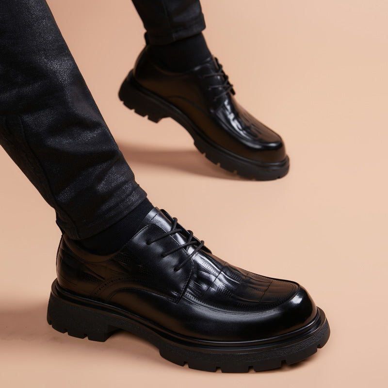 Men's British Thick Bottom Increased Big Head Wide Feet Men's Business Leather Shoes