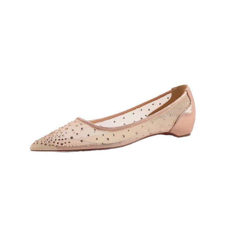 Women's Toe Flat Fairy Style Mesh Increased Rhinestone Wedding Breathable Low-cut Women's Fashion Shoes