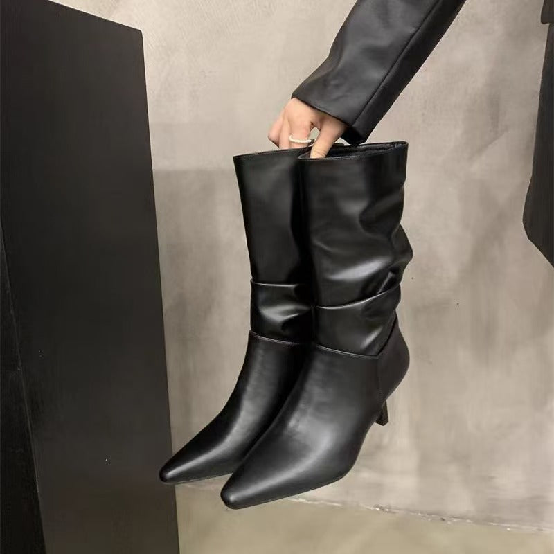 Women's Stiletto White Pile Style Riding Fashion Pointed Boots
