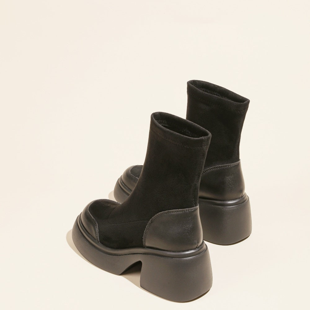 Women's Suede Short High Platform Skinny Booties Boots