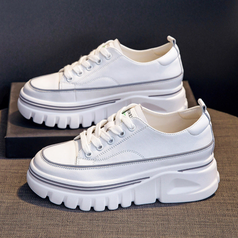 Women's White Spring Height Increasing Insole Genuine Sports Muffin Women's Shoes