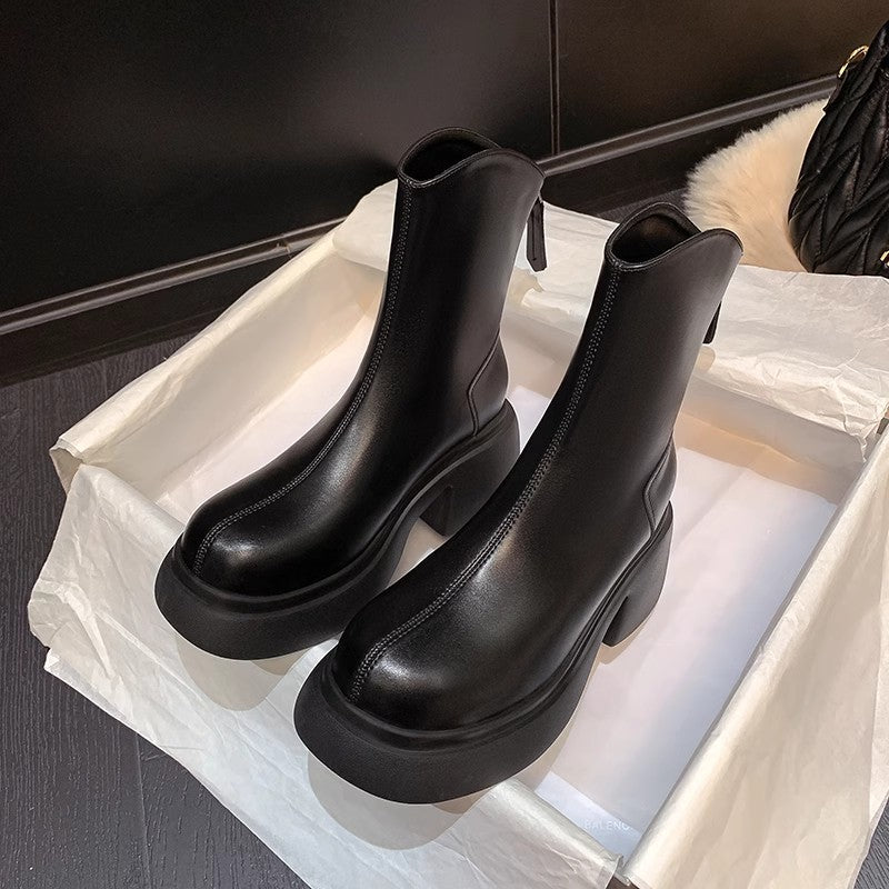 Women's Skinny Short Chunky High Platform White Boots