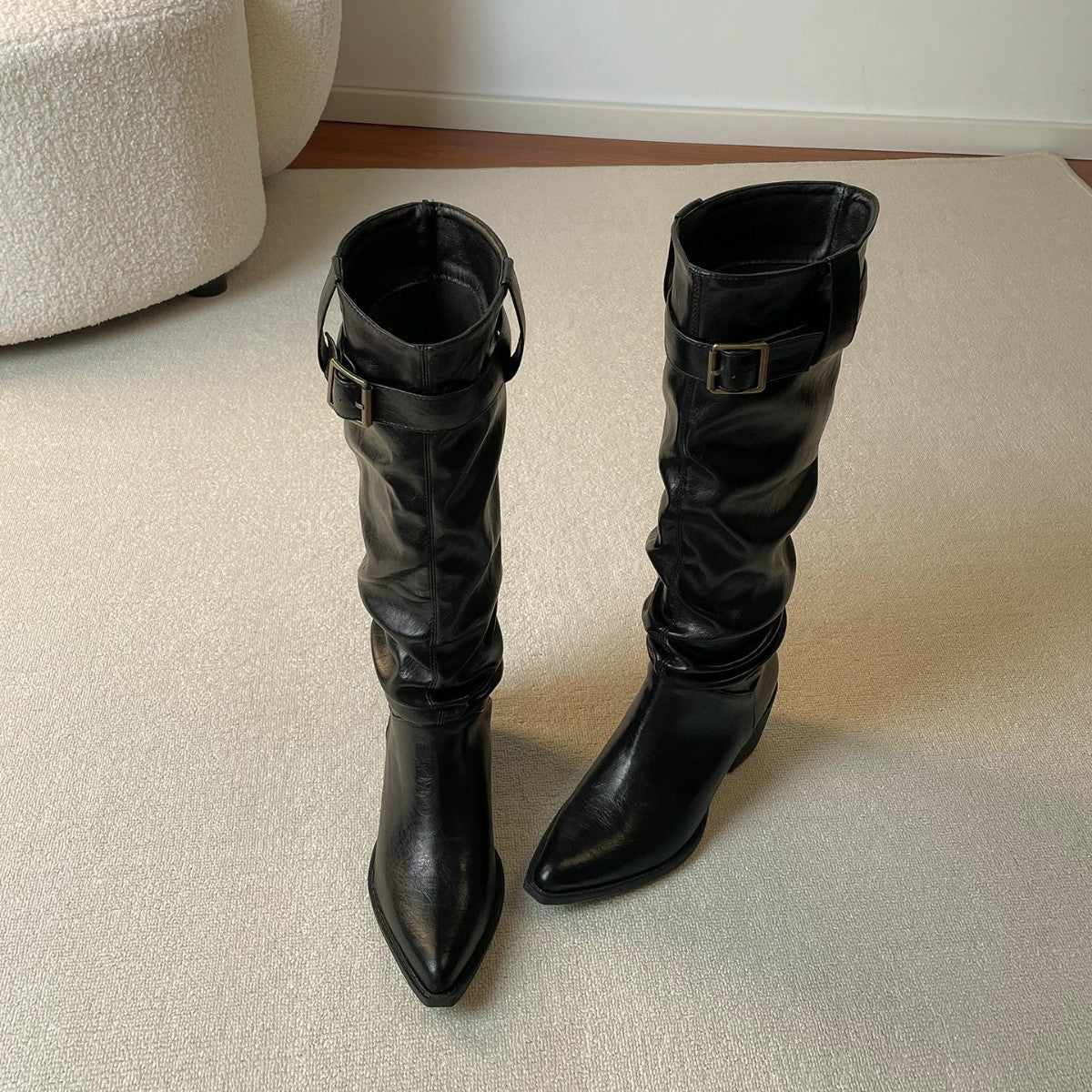Women's Pleated Pile Style Autumn Retro Minority Thick Boots