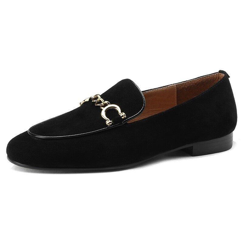 Women's British Retro Style Frosted Fleece-lined Flat Loafers
