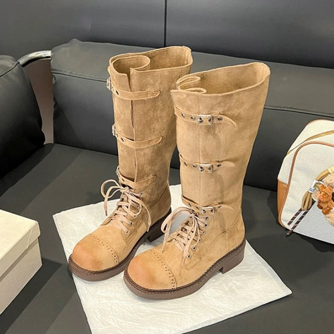 Chunky High Female Suede Knight Versatile Women's Leather Boots