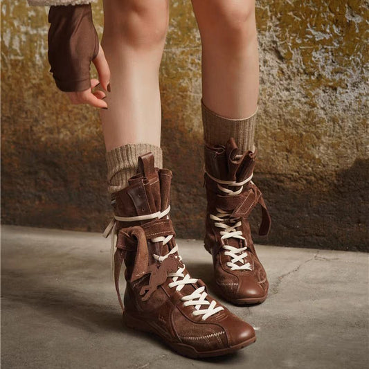 Women's Version Flat Hight Increasing Martin Boxing Matte Women's Leather Boots