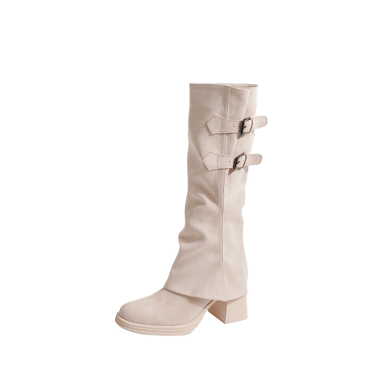 Women's Pile Style Removable Long Chunky High Suede Heels