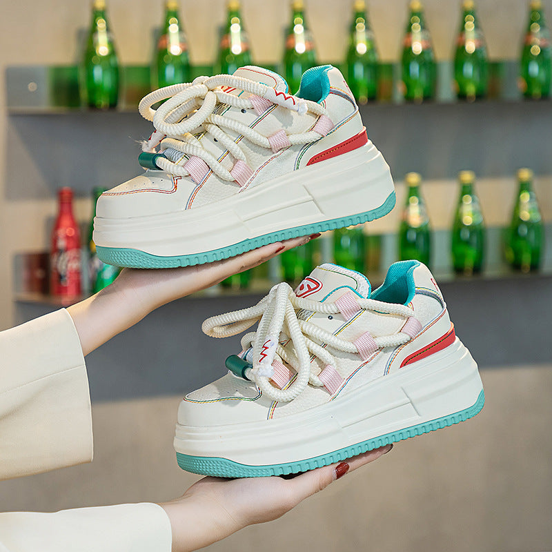 Women's Autumn Versatile White Genuine Elevator Platform Women's Shoes
