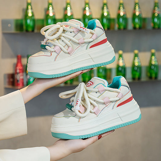 Women's Autumn Versatile White Genuine Elevator Platform Women's Shoes