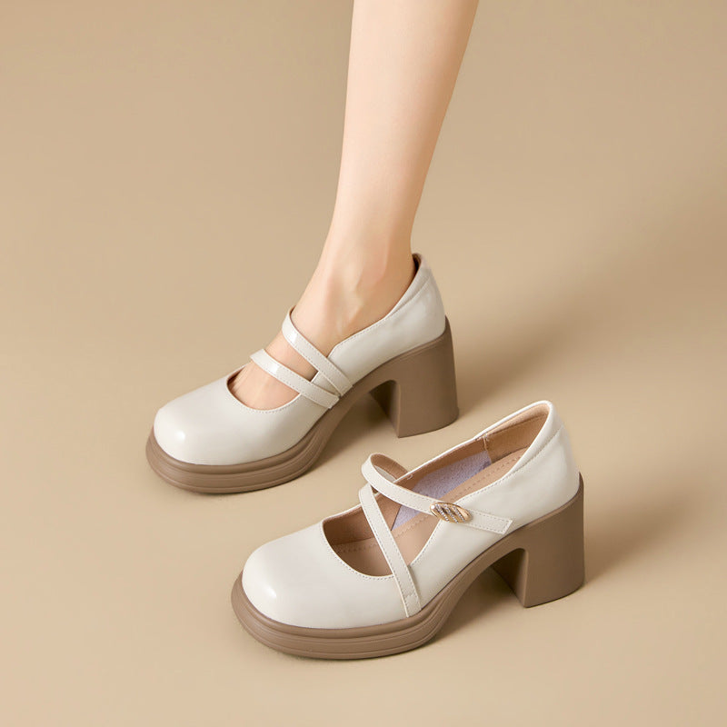 Women's Black Mary Commuter Jane Spring Square Toe Shallow Mouth Buckle Women's Casual Shoes